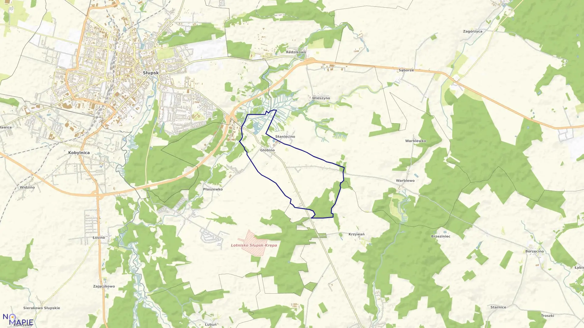 Mapa obrębu GŁOBINO w gminie Słupsk