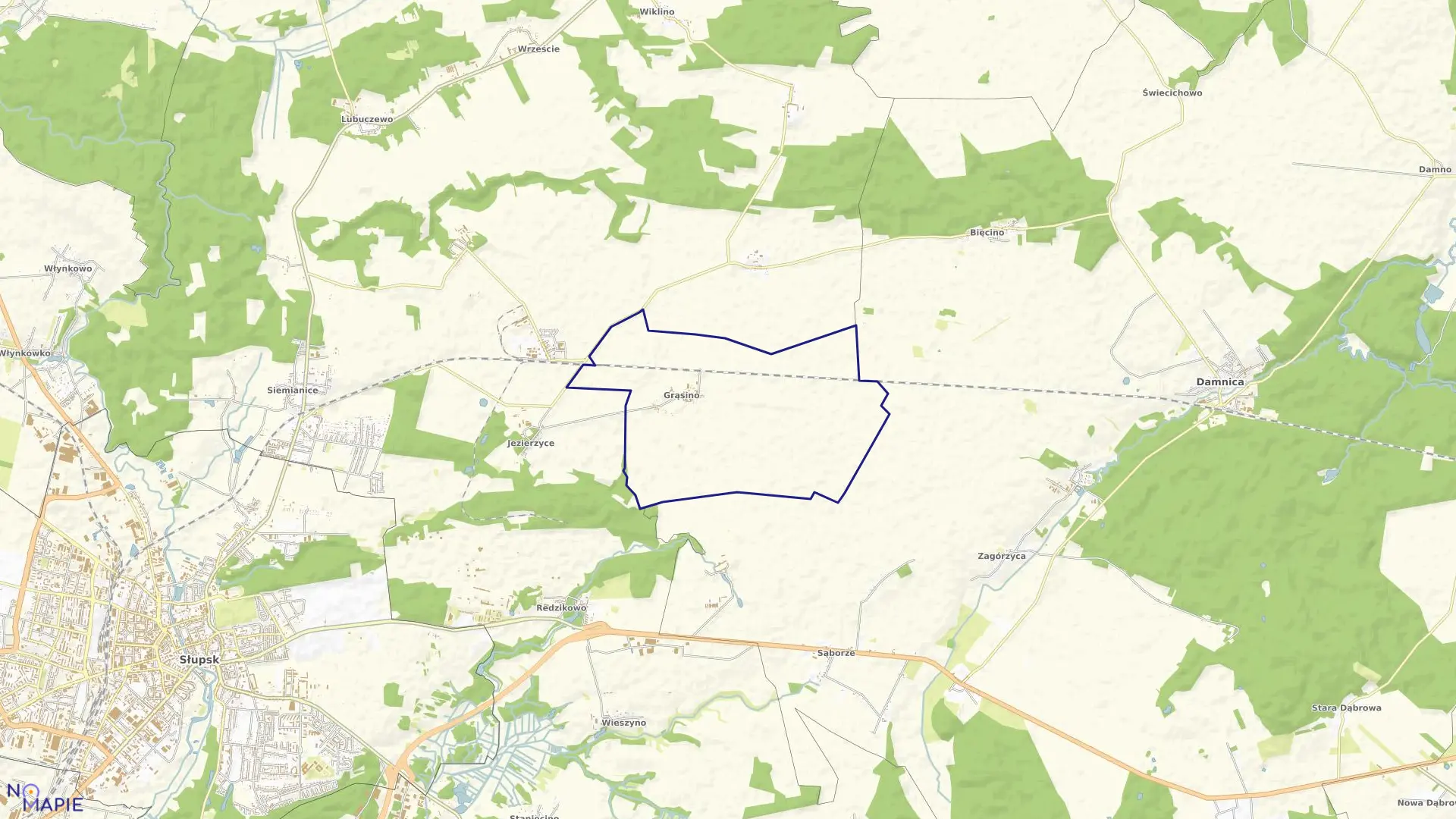 Mapa obrębu GRĄSINO w gminie Słupsk